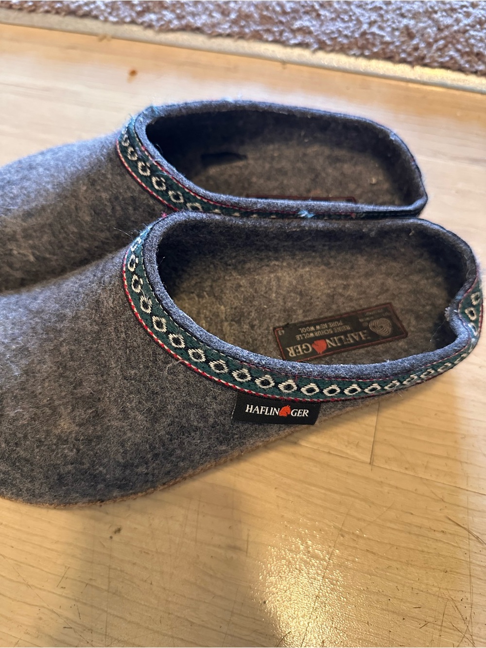 Haflinger Grey Wool Slip-On Loafers